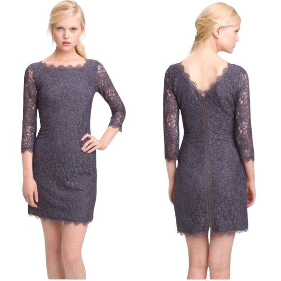 Diane Von Furstenberg DVF Zarita Lace Mini Dress Women's 8 Gray Cocktail Party - Picture 1 of 15